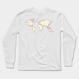 Minimalistic Pastel Pink World Map Long Sleeve T-Shirt